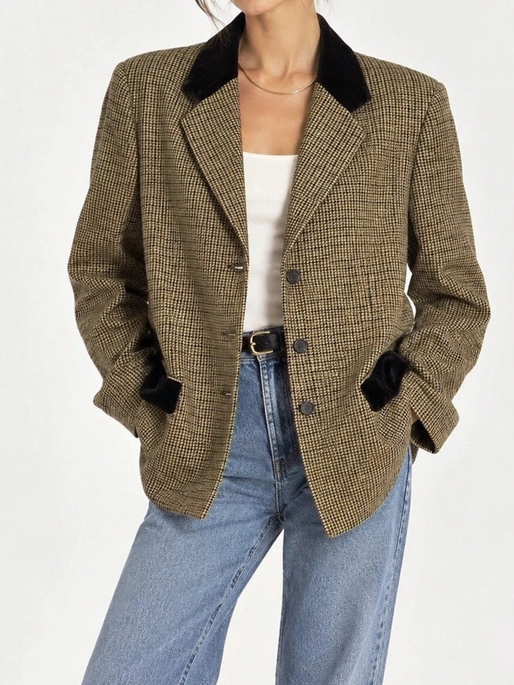 Banana Republic 90’s Vintage 100% Wool Houndstooth Blazer size 12 chic preppy